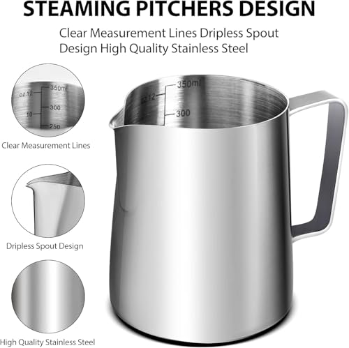 AMZCHEF Milk Frothing Pitcher 12oz 350ml Stainless Steel for Latte Art