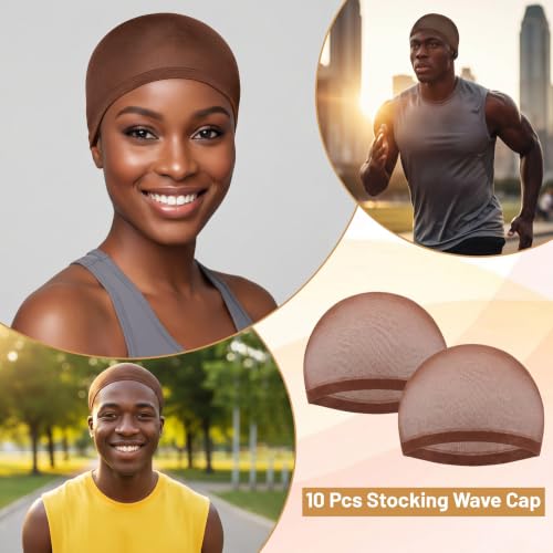 Thrymme 10-Pack Stretchy Polyester Wave Caps for Men in Coffee