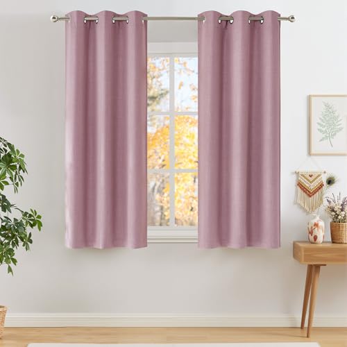NICETOWN Faux Linen Pink Blackout Curtains 42"W x 63"L - 2 Panels