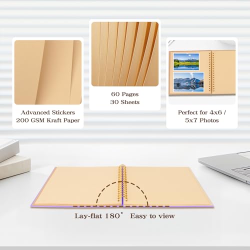 8x8 Inch DIY Scrapbook Photo Album with Kraft Pages - 60 Blank Pages