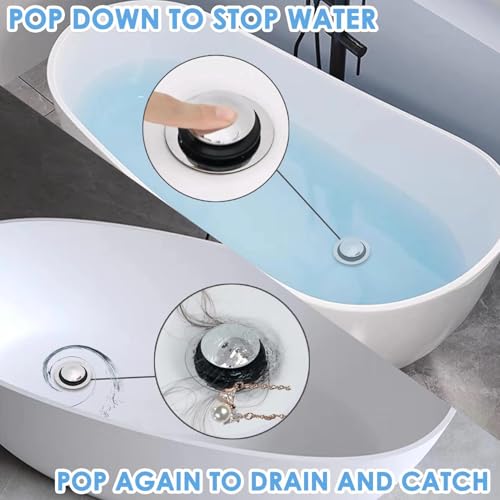 BAOLSLS Chrome Silver Bathtub Drain Stopper with Hair Catcher, 1.45-1.8 inch Fit