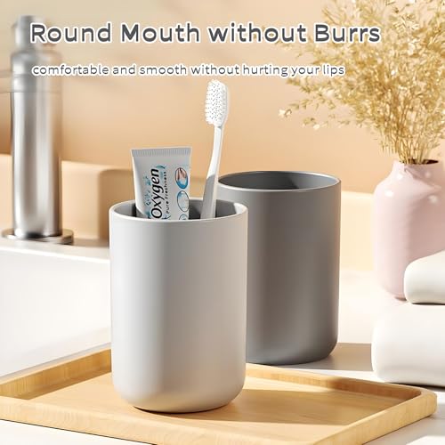 Grey Plastic Toothbrush Holder Cups - 2 Pack, 300ml