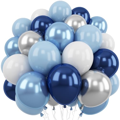 Navy Blue Silver Balloons - 50 Pack 12 Inch Latex Party Balloons