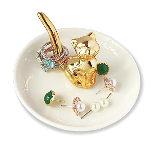 Bealuffe Ceramic Cat Ring Holder Dish for Jewelry Storage