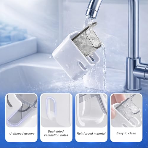 Grey and White Wall-Mounted Toothbrush Holder with Toothpaste Squeezer & Cover - Self-Adhesive Bathroom Organizer, 2 Slots, Family Use