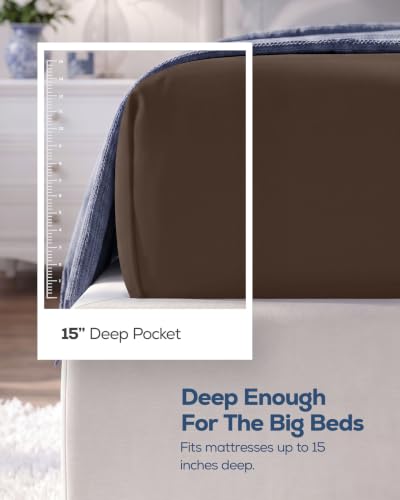 Utopia Bedding King Fitted Sheet Brown 15-Inch Deep Pocket Microfiber