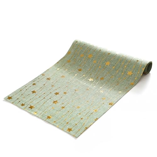 Gold Stars Sage Green Burlap Table Runner 12x48 Inch - Artoid Mode