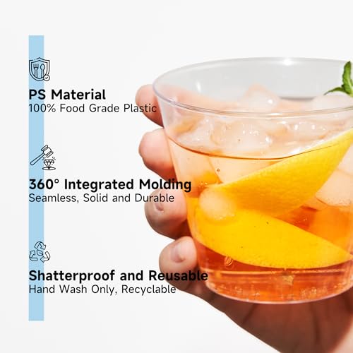 RACETOP 9 oz Clear Disposable Plastic Cups - 50 Pack Durable Tumblers