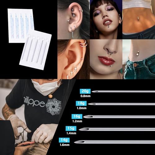 16G Sterile Body Piercing Needles 10-Pack Stainless Steel - DJCIW