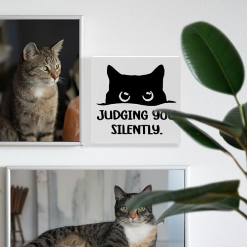 Funny Black Cat Decor Sign - Judging You Silently (E) | Cat Lover Gift