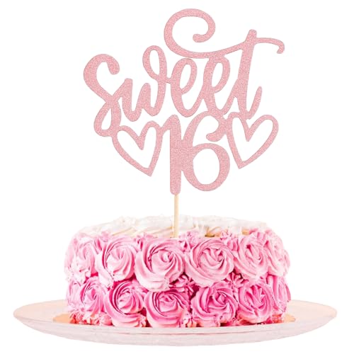Rose Gold Glitter 16th Birthday Cake Topper - Sweet 16 Decoration