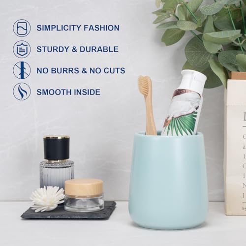Ceramic Bathroom Tumbler Cup - 400ml Toothbrush Holder (Cyan)