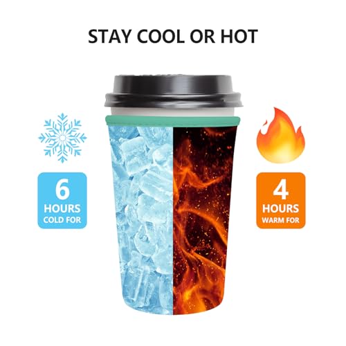 Reusable Neoprene Iced Coffee Sleeve - Green Flowers, 32 oz