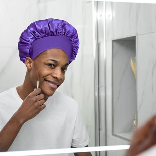 Ajcotahm 3-Pack Satin Sleep Bonnets for Kids - Silk Hair Caps with Wide Bands