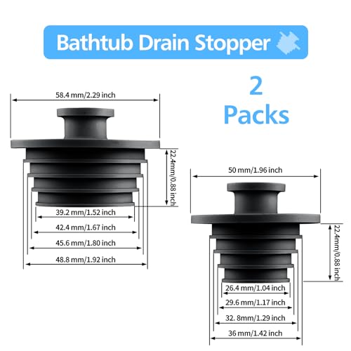 Aluvor Bathtub & Sink Drain Stoppers - Black, Large & Small 2pcs