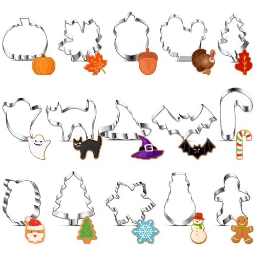 15-Piece Fall Holiday Cookie Cutter Set for Halloween Thanksgiving Christmas