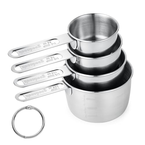 Stainless Steel Measuring Cups Set - 4 Sizes, Stackable Kitchen Tools