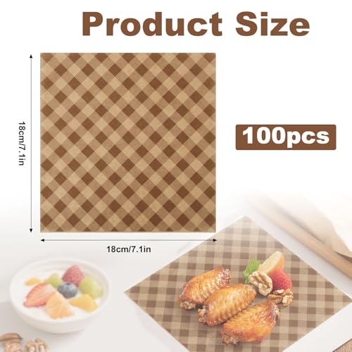 100 Waxed Deli Paper Sheets, 7.1in Brown Greaseproof Paper