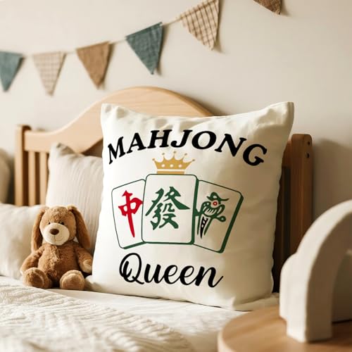Mahjong Queen Throw Pillow Cover - 18x26 Velvet Cushion Case (Mahjong-01)