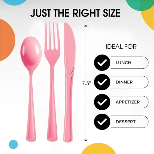Party Solids Pink Plastic Cutlery Set - 80-Piece Disposable Utensils
