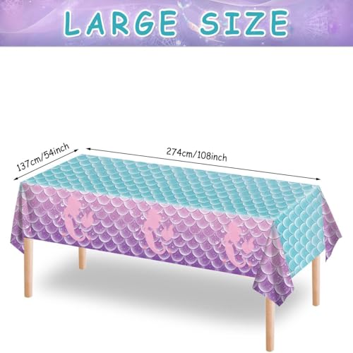 Mermaid Birthday Party Tablecloth 108x54 Inch Disposable Plastic Table Cover