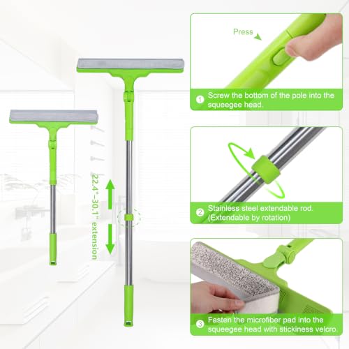 Extendable Shower Squeegee with 12" Wiper Blade & Microfiber Cloth