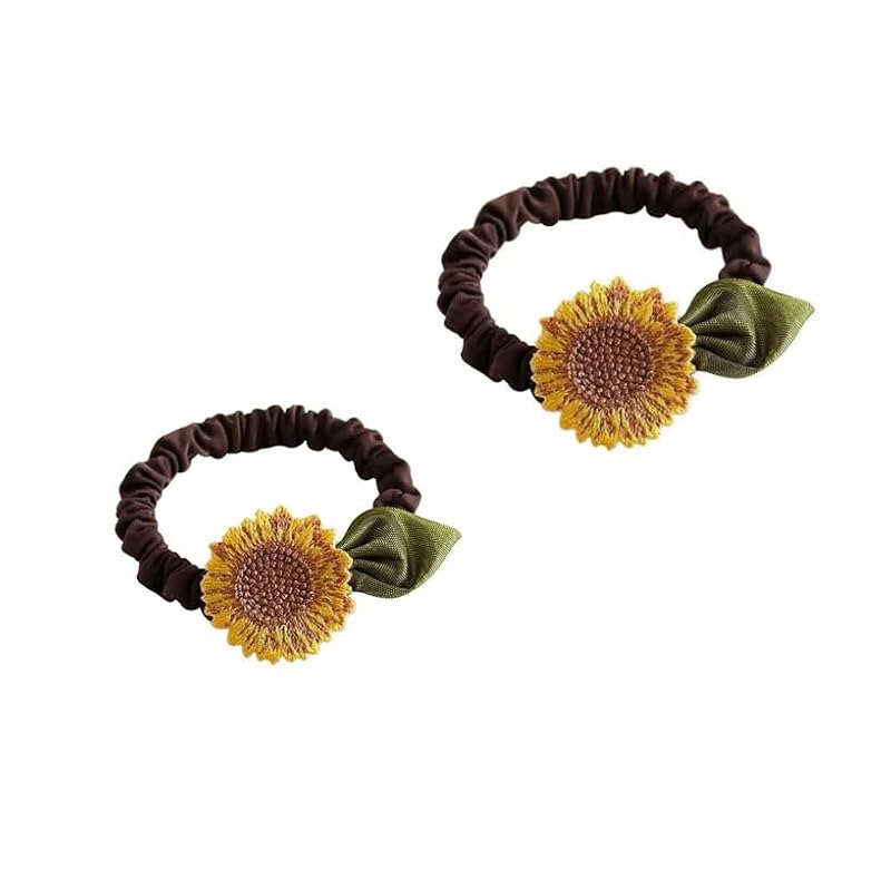 Brown Sunflower Hair Scrunchies 2-Pack Stretchy Elastic Ponytail Holders