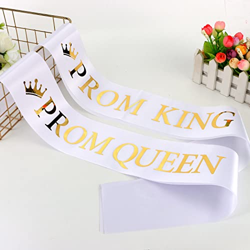 Prom King & Queen Satin Sashes - White with Gold Print