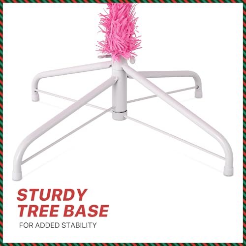 Pink 7ft Hinged Artificial Christmas Tree with Metal Stand - Slim & Easy Assembly