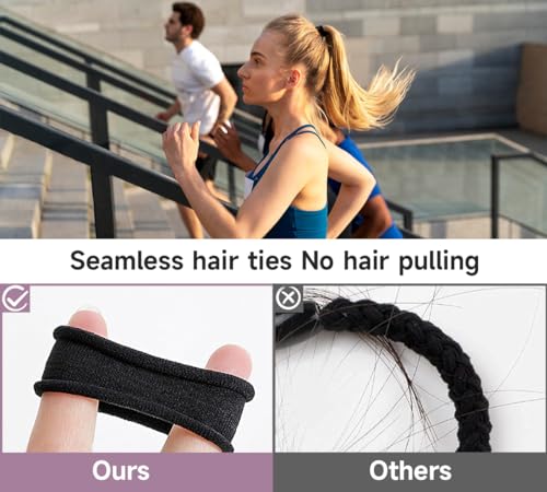 MISSJOJIAY Black Hair Ties 200 PCS Soft Elastic Ponytail Holders