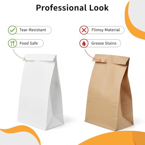 White Paper Lunch Bags - 4lb Capacity, 50 Count for Cookies & Snacks