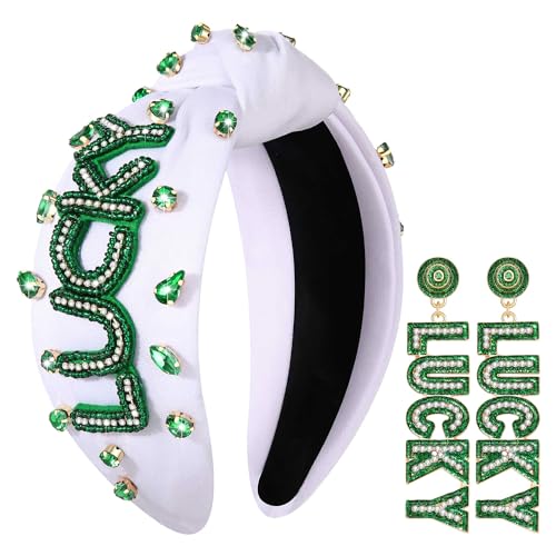 St. Patrick's Day Rhinestone Shamrock Knotted Headband for Women