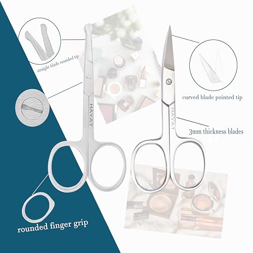 HAYAT Precision Curved Stainless Steel Eyebrow and Nose Hair Scissors
