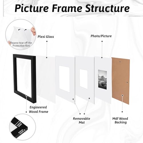 YCCXBW 8x10 Picture Frame with Mat for 4x6 & 5x7 Photos - Black