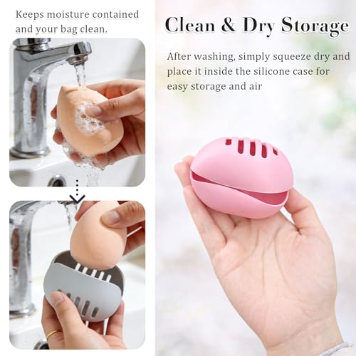 2 Pack Silicone Makeup Sponge Holder Breathable Travel Organizer Grey Pink