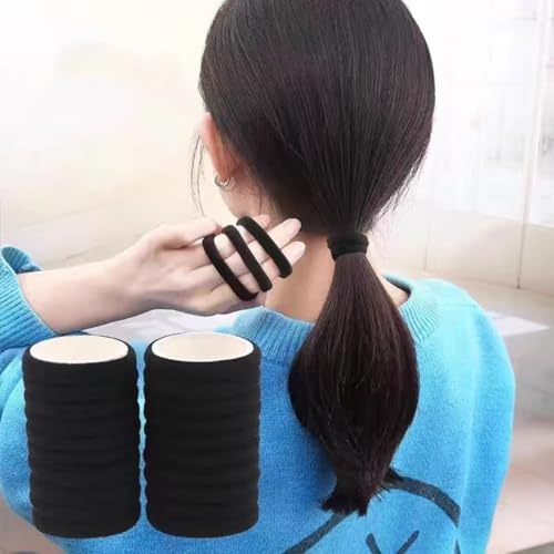 Borsicge 200PCS Black Hair Ties - Seamless Elastic Ponytail Holders