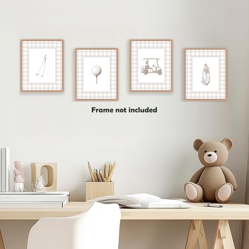 Pleonox Retro Golf Wall Art Prints Set of 4, 8x10 Inch Nursery Decor