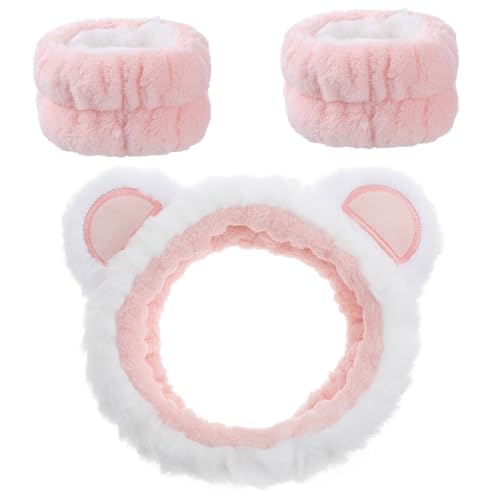 Dopenspi 3-Piece Bear Ears Spa Headband and Absorbent Wrist Towels Set