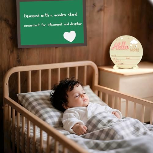 Personalized Hello World Newborn Announcement Sign - 5.9" Wooden Keepsake
