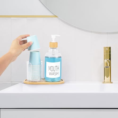 Clear Mouthwash Dispenser with Cup Holder - 17oz Refillable Bathroom Organizer