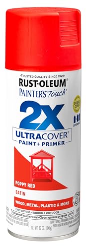 Rust-Oleum Painter's Touch 2X Spray Paint, Satin Poppy Red, 12 oz