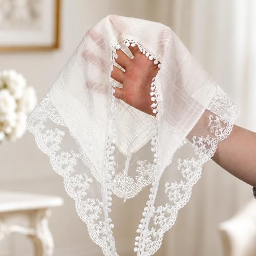 Jeffdad White Lace Head Scarf Vintage Floral Hair Bandana