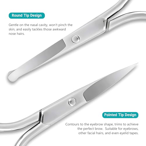 Kootinn Facial Hair Grooming Scissors Set - Stainless Steel Safety Tip Clippers