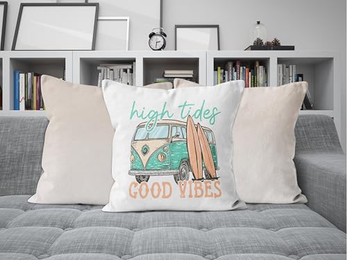 Coastal Outdoor Pillow Cover 18x18 - High Tides Good Vibes