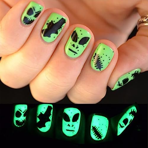 Vezocim Halloween Press on Nails Luminous Alien Acrylic False Nails Set
