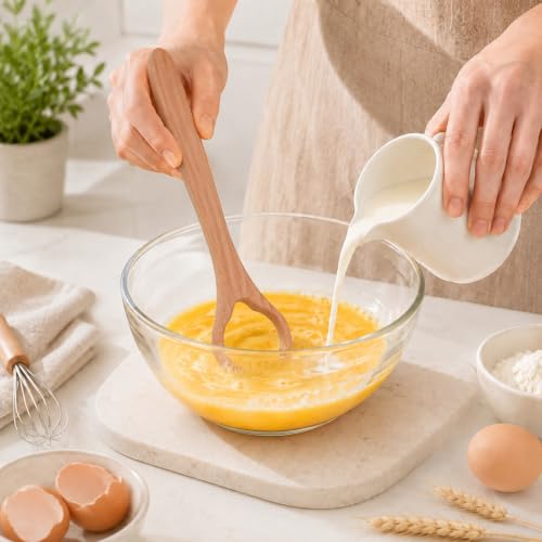 JJUNW Natural Wooden Dough Whisk for Sourdough & Pastry Mixing