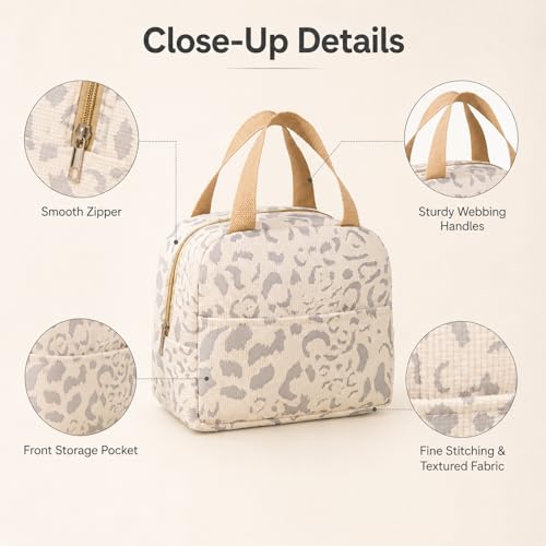Geiruiou Insulated Lunch Bag, Small Thermal Tote for Women - Beige
