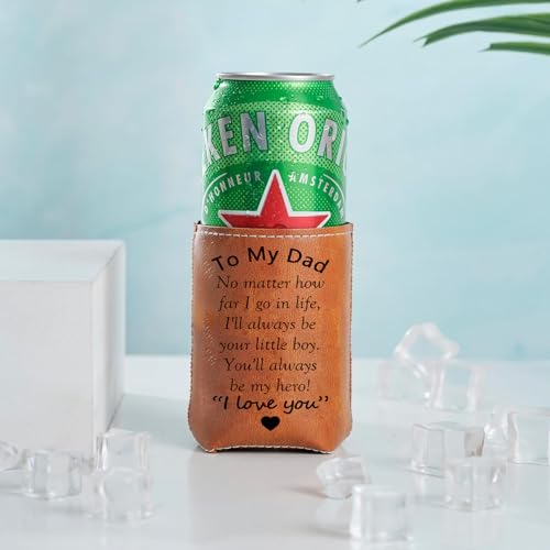 Best Dad Ever Collapsible Leather Beer Can Sleeve - 12oz Cooler