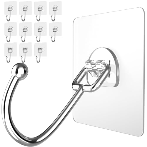 Heavy Duty Adhesive Hooks 12-Pack - Waterproof Self-Adhesive Utility Hooks for Home