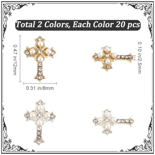 CRASPIRE 40Pcs Cross Nail Charms 3D Y2K Rhinestone Metal Alloy Studs
